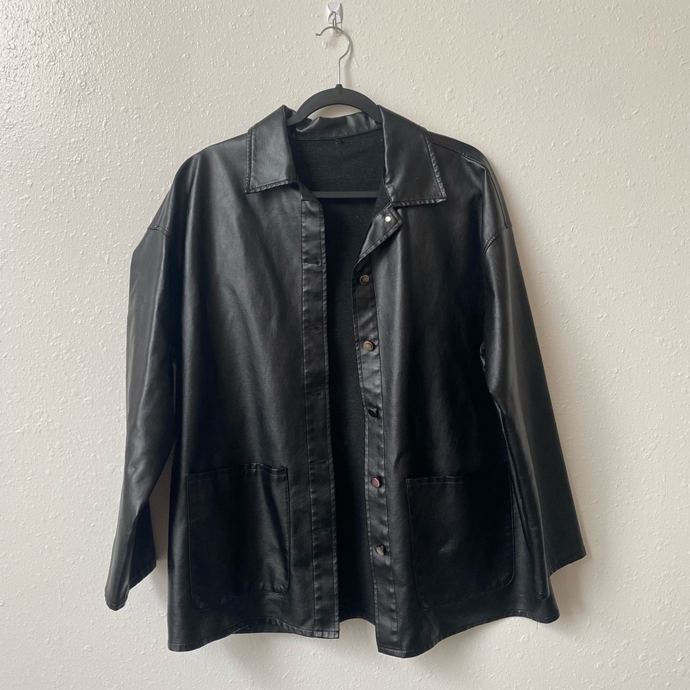 thin, light weight, faux leather jacket
